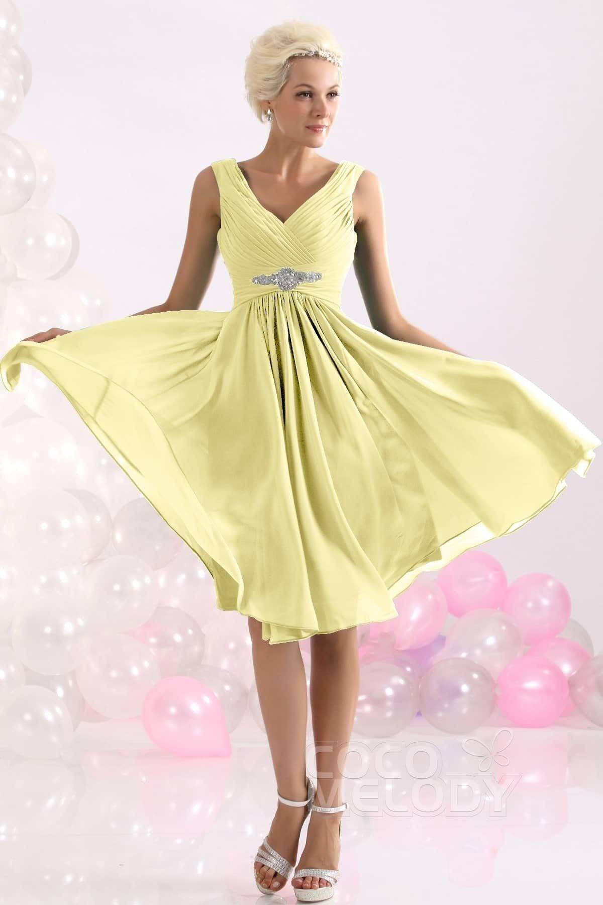 A-Line Knee Length Chiffon Bridesmaids Dress COZK1302A - COCOMELODY